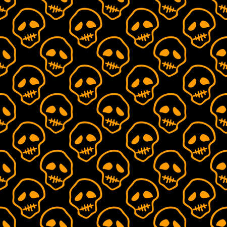 Vector Halloween doodle skulls seamless pattern. Design background for party poster.のイラスト素材