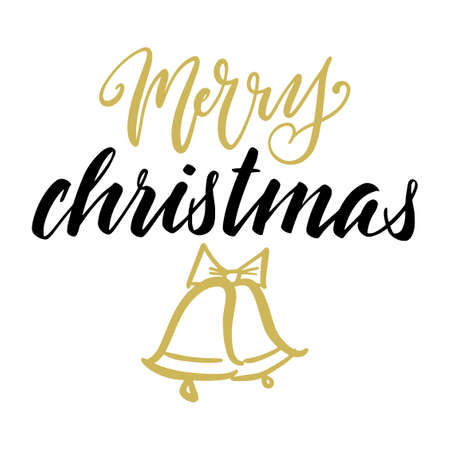Handwritten Christmas greetings, modern festive calligraphy lettering for postcards. Black and golden isolated over white.のイラスト素材