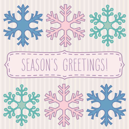 Six snowflakes and a frame with hand written season's greetings.のイラスト素材