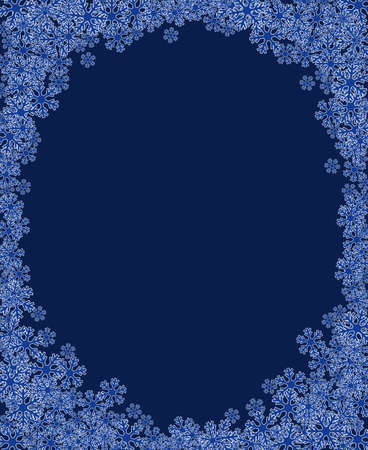 Christmas snowflakes blank frame vector illustration. Greeting card winter dark blue background with copy space. Happy New Year. Vertical format.のイラスト素材
