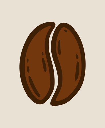 One brown roasted coffee bean, caffeine symbol. Hand drawn graphic vector illustration isolated on white background.のイラスト素材