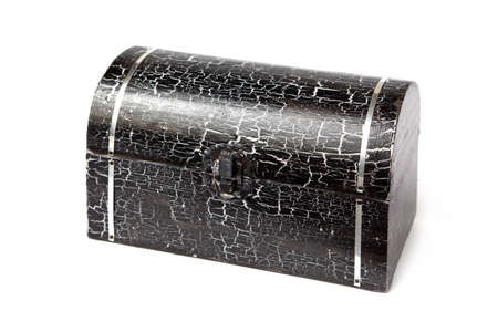 Handmade black and silver crackles wooden chest box, isolated on white.の写真素材