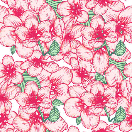 Beautiful seamless floral light pattern with apple flowers. Nature botanical vector background illustration. Stock graphic design.のイラスト素材