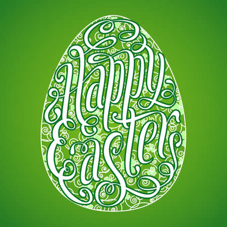 Happy Easter greeting card. Green egg symbol and hand drawn lettering vector spring illustration.のイラスト素材