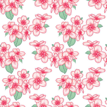 Beautiful seamless floral light pattern with apple flowers. Nature botanical vector background illustration. Stock graphic design.のイラスト素材