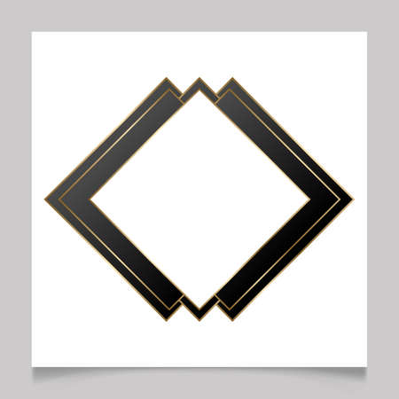 Golden shiny glowing blank frame over white background. Gold metal luxury rhombus border. Vector background illustration template.のイラスト素材