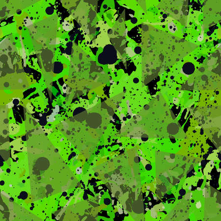 Green paint splatter seamless pattern, abstract multicolor vector background. Colorful design wallpaper for textile, fabric, wrapping paper.のイラスト素材