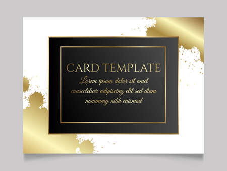 Golden and white shiny glowing blank frame. Gold paint splatter metal luxury blank border. Vector background illustration template.のイラスト素材