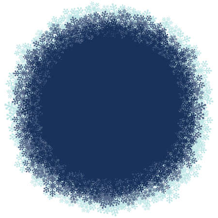 Christmas snowflakes round blank frame vector illustration. Greeting card blue winter background with copy space. Happy New Year.のイラスト素材