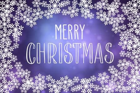 Handwritten Christmas greetings, modern festive calligraphy lettering in snowflakes frame. Holiday season design vector illustration.のイラスト素材