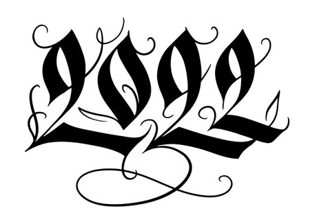 2022 hand writing for the new year greeting card. Calligraphic numbers in gothic style in black isolated over white. Hand-drawn vector design illustration.のイラスト素材