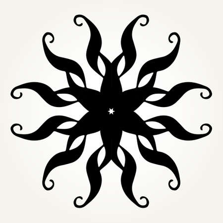 Ornate doodle round rosette in black over white backgrounds. Mandala formed with hand drawn calligraphic elements.のイラスト素材