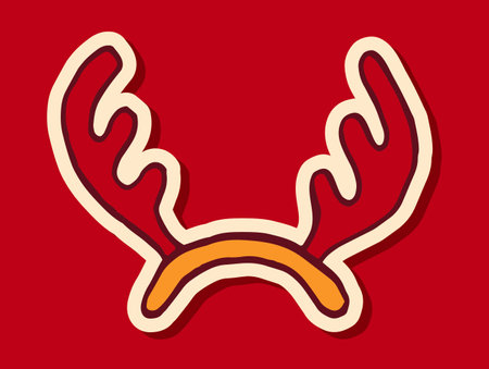 Reindeer antlers, hand drawn Christmas doodle design element. Winter holidays greeting card item isolated over red background. vector illustration.のイラスト素材