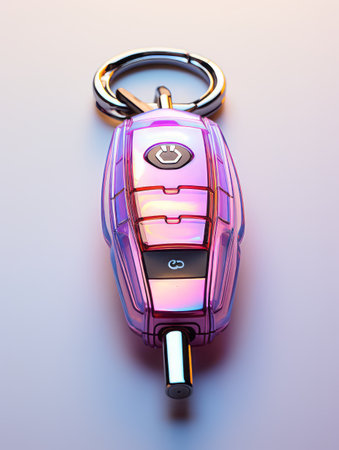 Intricate magic iridescent glowing car key. Unlock the future vehicle concept.の素材