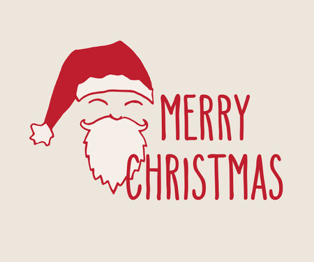 Christmas hand drawn doodle greeting card with smiling Santa and hand written holiday words. Red over white vector illustration.のイラスト素材