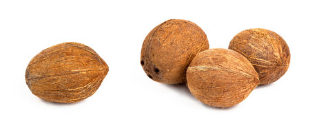 Rpe coconuts isolated on white background. The group of three and one aside.