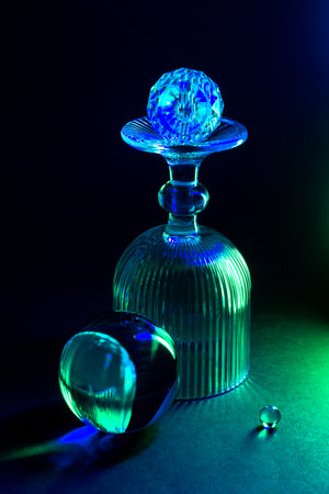 Decorative glass designs in vibrant colorful lighting. Geometric patterns and artistic illumination elegance.の写真素材