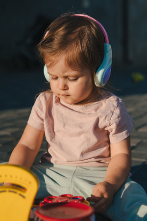 Baby girl playing with colorful rainbow educational toys. Educational toys for young child. Happy...