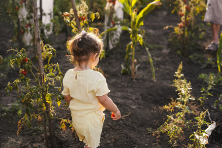 Golden Harvest: Toddler Enjoying the Autumn Beauty on a Farmの写真素材