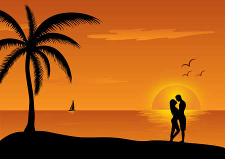 love scene at sunset illustrationのイラスト素材