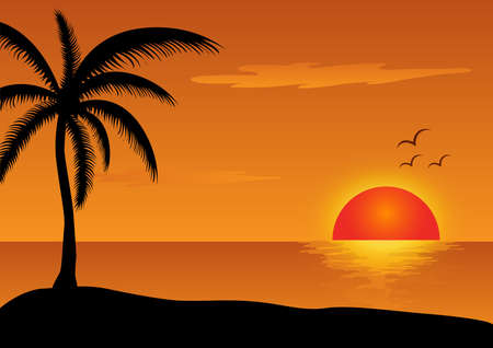 sunset at sea illustrationのイラスト素材