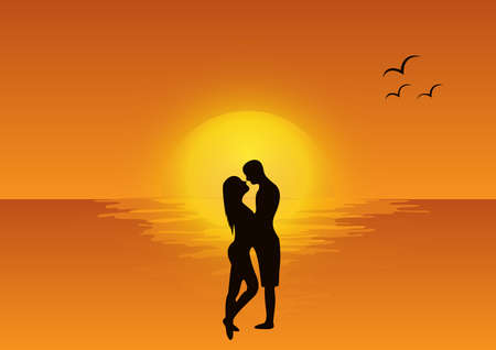 love scene at sunset illustrationのイラスト素材