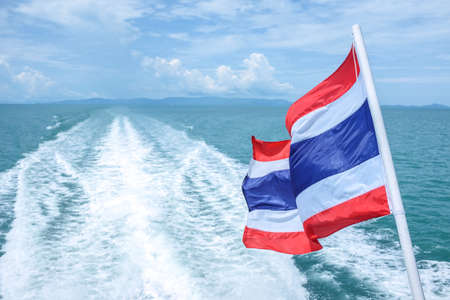 View from back side of the ship when traveling to the island in Thailandの写真素材