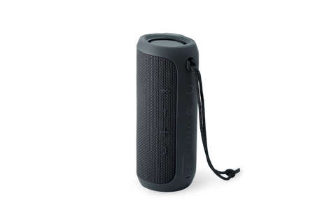 LAMPANG, THAILAND - SEPTEMBER, 2017 - Clean black cylinder wireless speaker isolated on white background with Clipping path.のeditorial素材