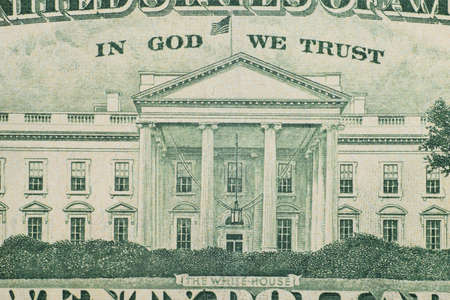 Close up on US dollar banknotes. The white house on US Dollar banknotes. Shooting by 1:1 Macro lense.の写真素材