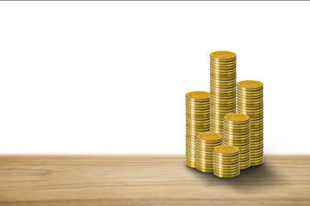 Stack of Money, Financial, Business Saving and Interest increasing concept isolated on white background with shadow and reflection and clipping path.の写真素材