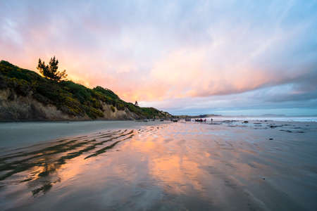 Moeraki Boulders, New Zealand. Beautiful landmark after sunset. Toursit landmark.の写真素材