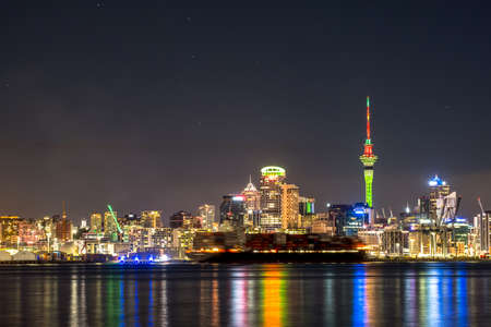 Beautiful landcape of the building in Auckland city at night. View from Cyril Bassett VC Lookout.の写真素材