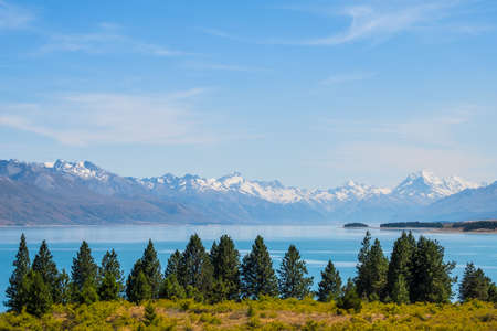 Beautiful scene of Mt Cook in summer beside the lake with blue sky. New Zealandの写真素材
