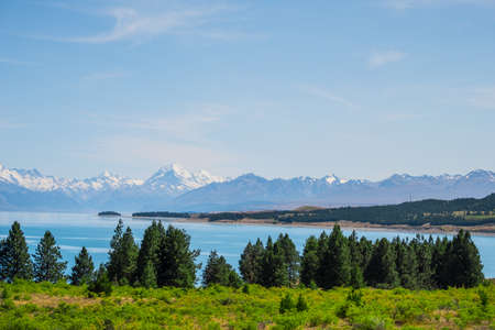 Beautiful scene of Mt Cook in summer beside the lake with blue sky. New Zealandの写真素材