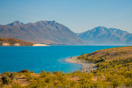 Beautiful landscape of mt cook beside lake Tekapo at New Zealandの写真素材