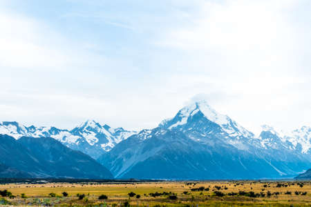Beautiful scene of road on th way to to Mt cook. Christchurch, New Zealand