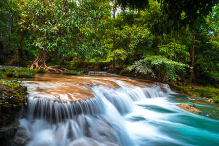 Than sawan Waterfall, Payao, Thailand, Long explosure shot, Beautiful green waterfall in the nature...