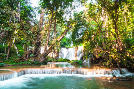 Than sawan Waterfall, Payao, Thailand, Long explosure shot, Beautiful green waterfall in the nature at sunset.
の写真素材
