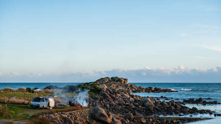 Beautiful scene of a landscape in a rural area beside the ocean at sunset. Cosy Nook, New Zealand.のeditorial素材