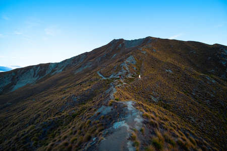 Beautiful landscape of the mountains and Lake Wanaka. Roys Peak Track, South Island, New Zealand.の写真素材