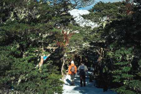 People hiking on the beautiful snow mountains. kahurangi national park, New Zealand.の写真素材