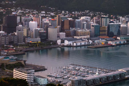2018, JAN 1 - Wellington, New Zealand, The panorama landscape view of the building and scenery of the city at sunset.のeditorial素材