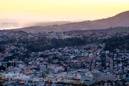 Beautiful cityscape after sunset. Nightlight. Dunedin, New Zealand.のeditorial素材