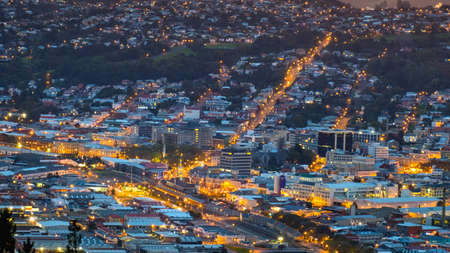 Beautiful cityscape after sunset. Nightlight. Dunedin, New Zealand.のeditorial素材