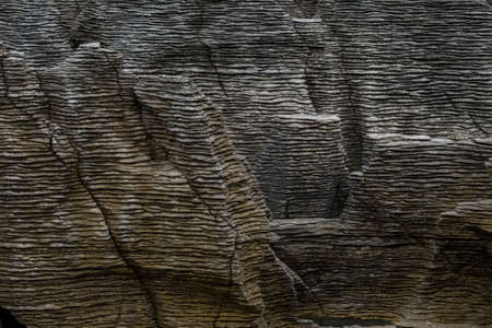 Close up, Detail of the Pancake rocks, West coast, New Zealand. Cloudy day.の写真素材