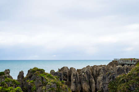 Pancake rocks, West coast, New Zealand. Cloudy day.