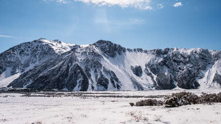 Beautiful view of Mount Cook National Park covered with snow after a snowy day.の写真素材