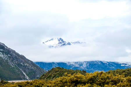 Beautiful view of Mount Cook National Park covered with snow after a snowy day.