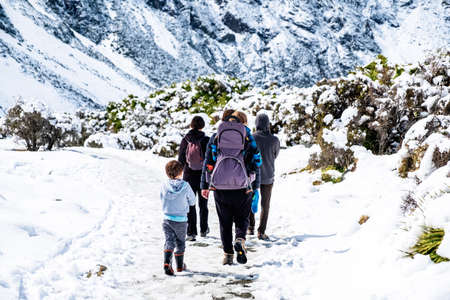 Beautiful view of Mount Cook National Park covered with snow after a snowy day.の写真素材