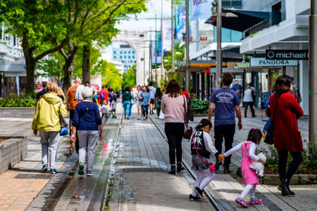 2018 Nov 3rd, New Zealand, Christchurch, View of the city center and people doing there activities in the town.のeditorial素材